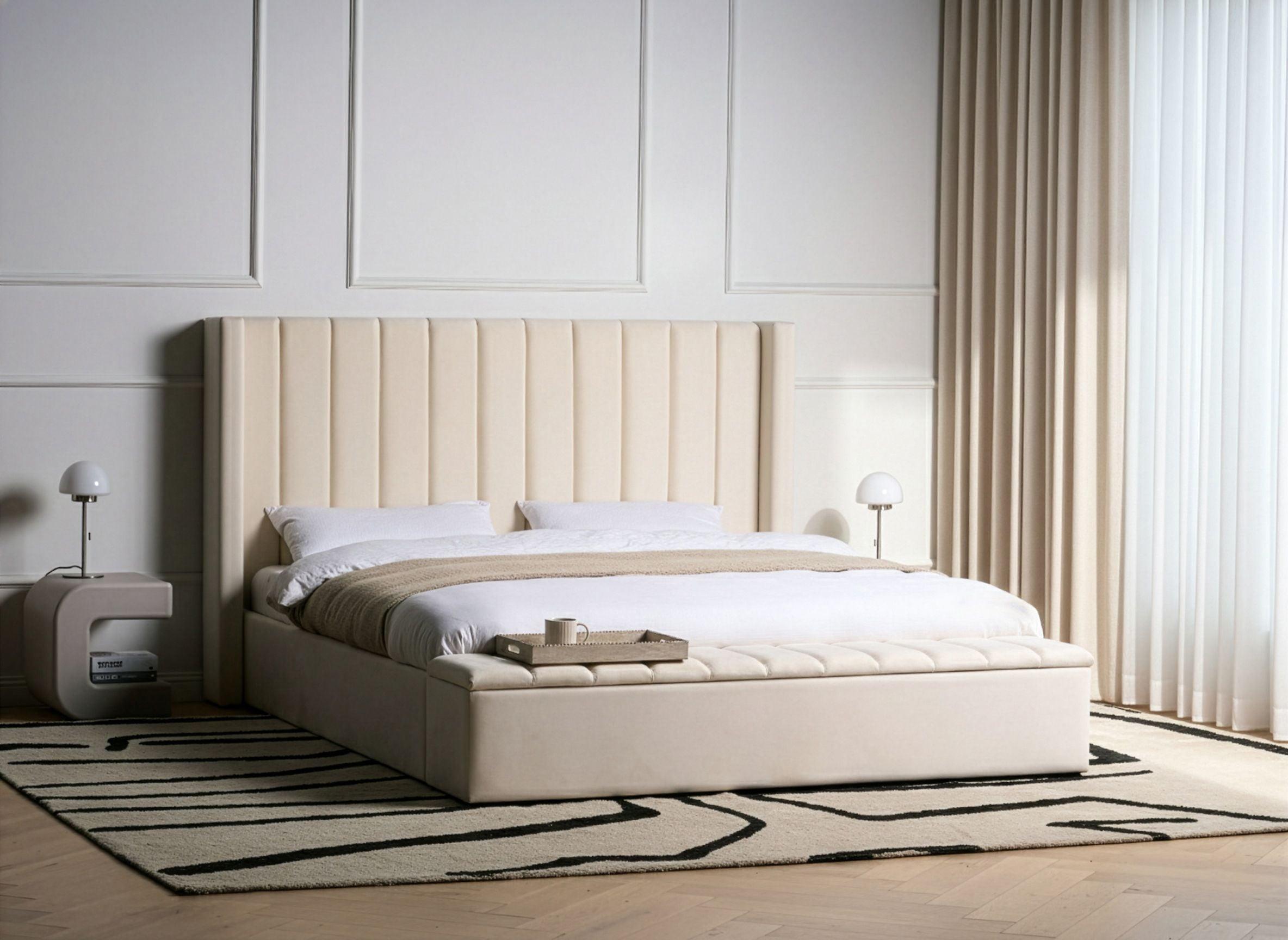 BETT mit Stauraumbank 180/200 cm Samtstoff Cremeweiß Noyers Textil Beliani Möbel > Betten Weiß