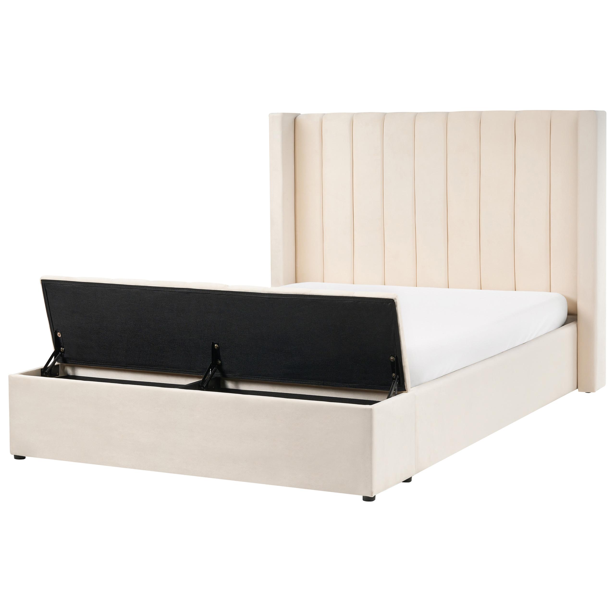 Wohnli Möbelsuche - BETT mit Stauraum bank140/200 cm Samtstoff Cremeweiß Noyers