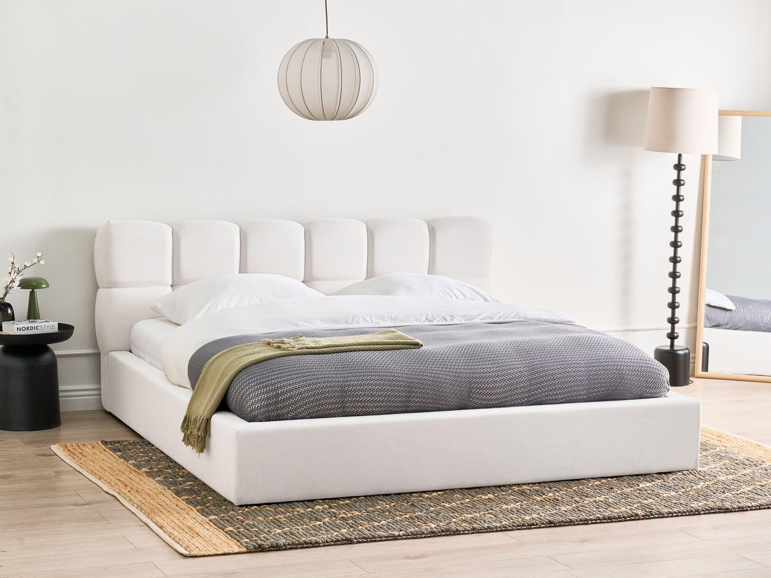 BETT mit Stauraum 180/200 cm Stoff Cremeweiß Baston Textil Beliani Möbel > Betten Weiß