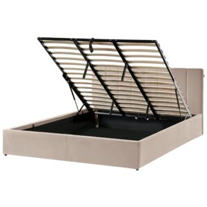 Wohnli Möbelsuche - BETT mit Stauraum 180/200 cm Samtstoff Taupe Dreux