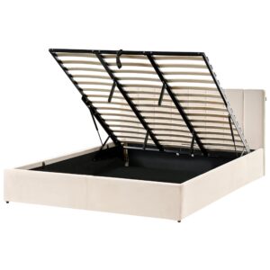 Wohnli Möbelsuche - BETT mit Stauraum 180/200 cm Samtstoff Hellbeige Dreux