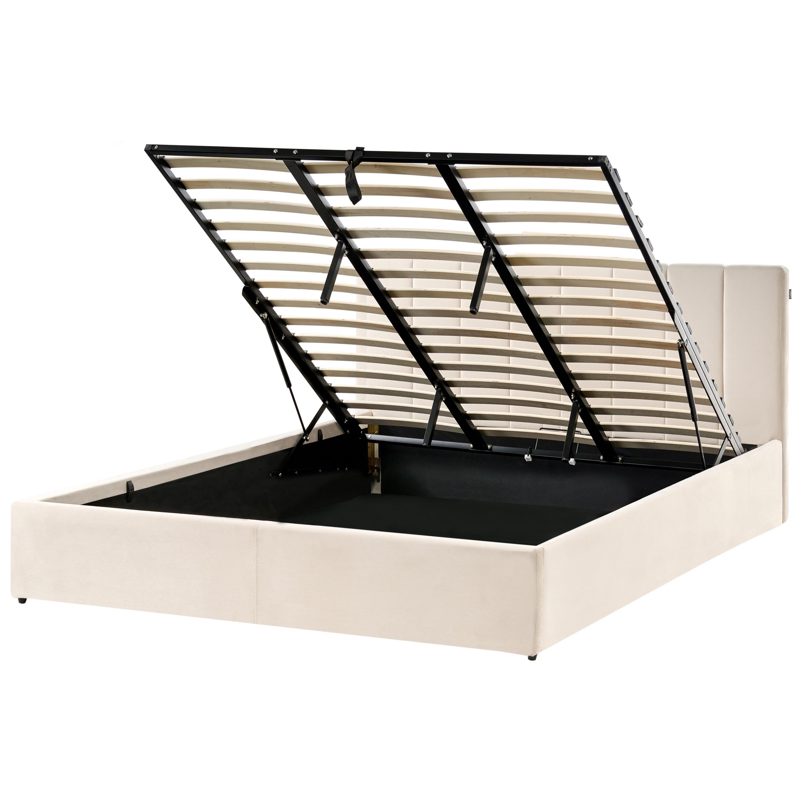Wohnli Möbelsuche - BETT mit Stauraum 180/200 cm Samtstoff Hellbeige Dreux