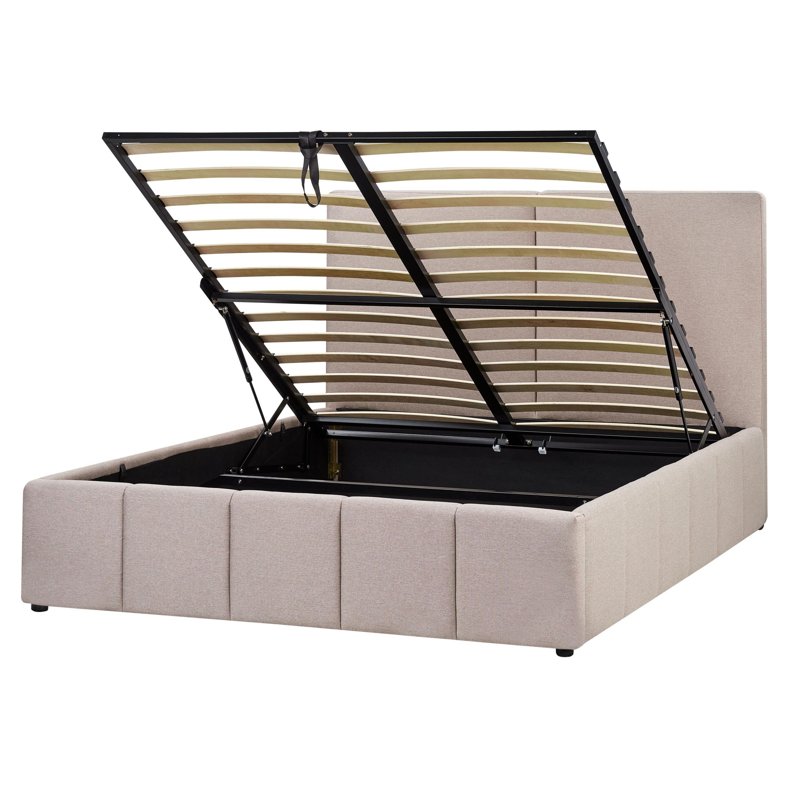 Wohnli Möbelsuche - BETT mit Stauraum 160/200 cm Stoff Taupe Castelnavet