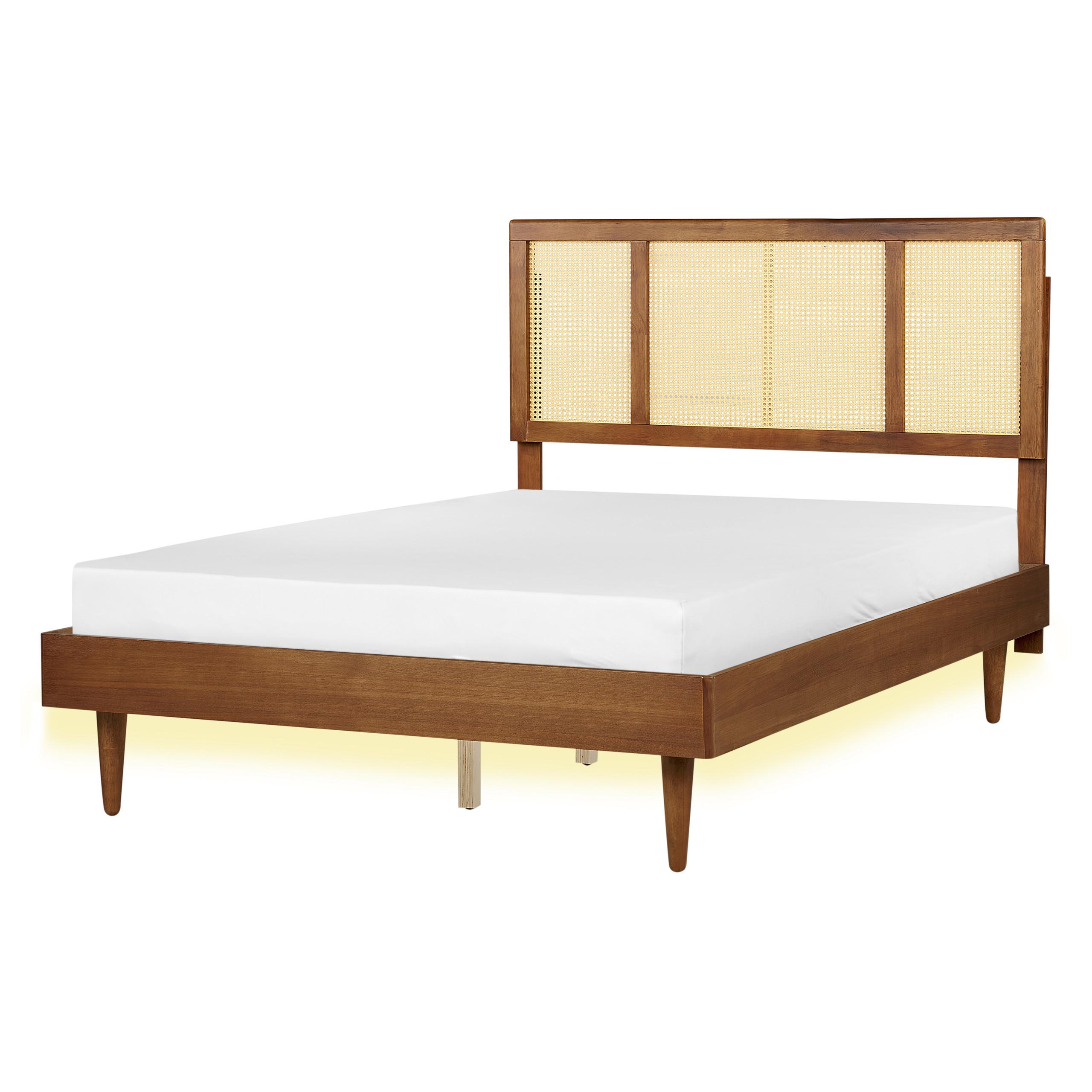 wohnli-moebel-suche-800001907371 Wohnli Möbelsuche - BETT mit LED 140/200 cm Gummibaumholz Braun Auray