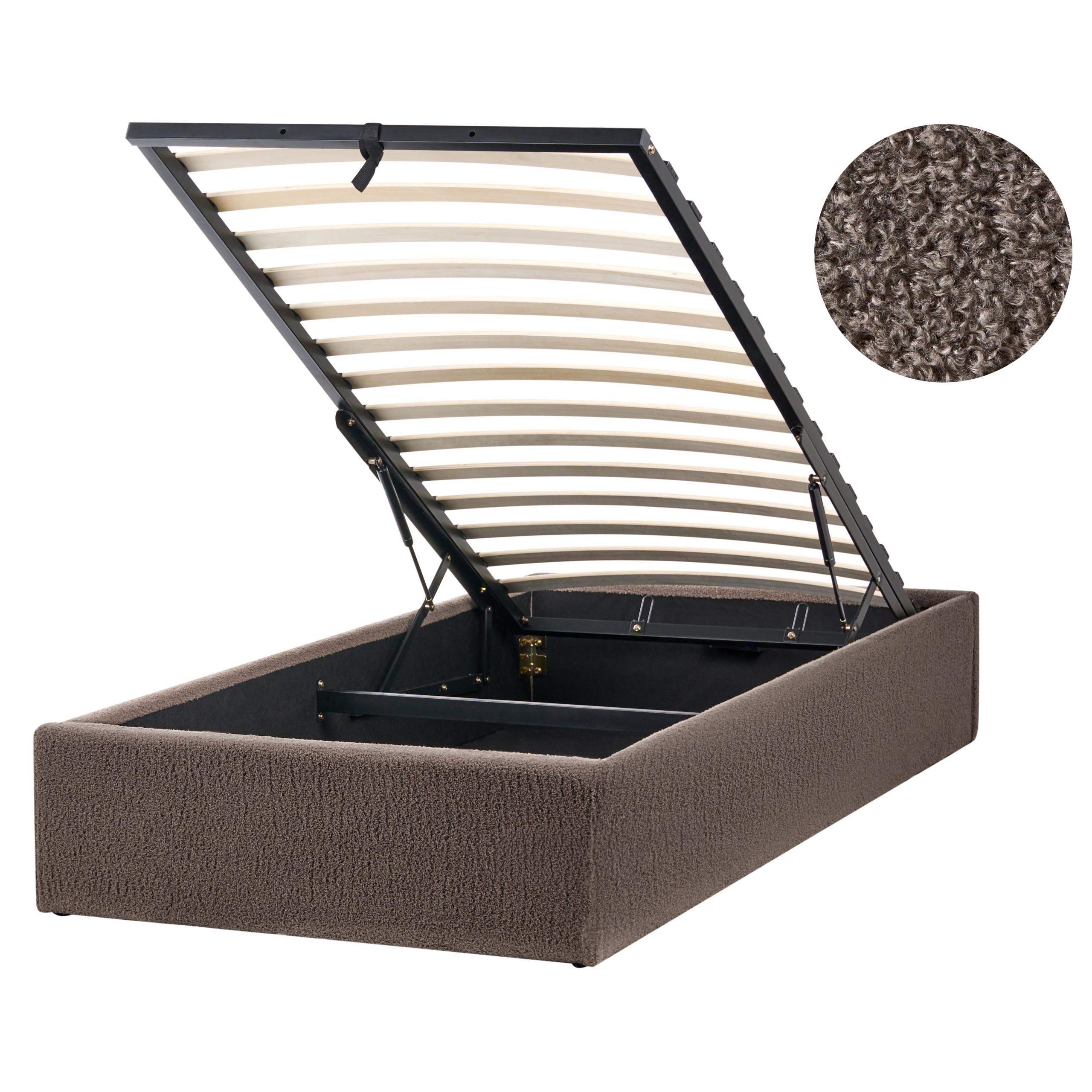 Wohnli Möbelsuche - BETT mit Stauraum ohne Kopfteil 90/200 cm Bouclé Taupe Dinan