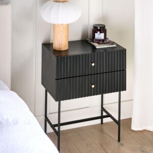 wohnli-moebel-suche-800001907566-1 NACHTTISCH mit 2 Schubladen Schwarz/Gold Coventry Holzwerkstoff Beliani Möbel > Tische > Beistelltische Schwarz