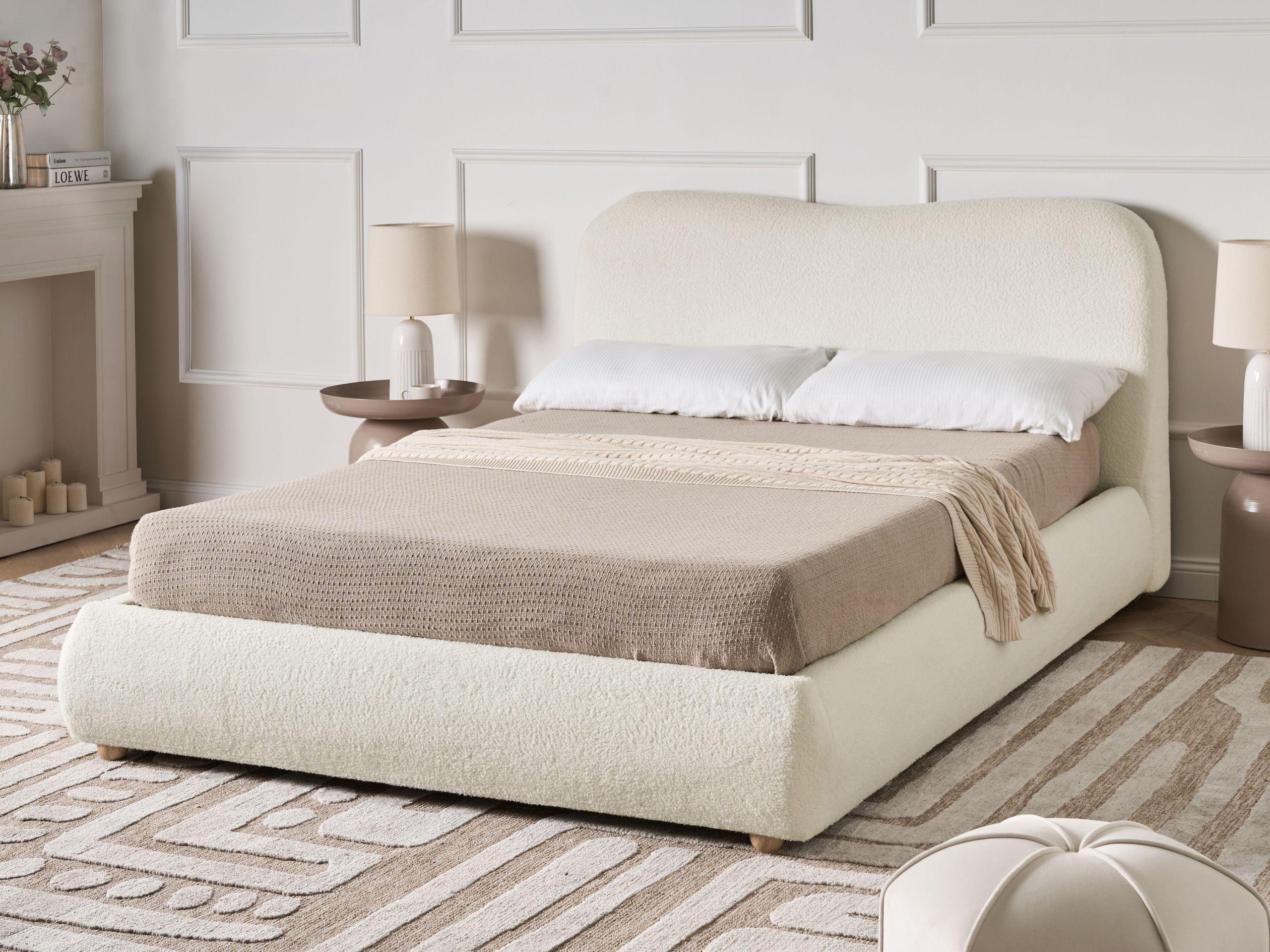BETT mit Stauraum 140/200 cm Bouclé Cremeweiß Blagnac Textil Beliani Möbel > Betten Weiß