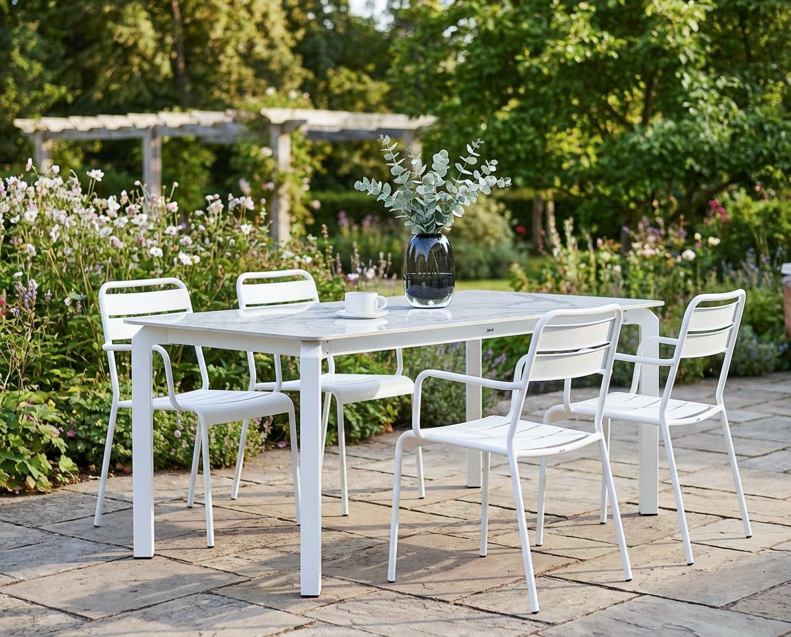 GARTENTISCH 180/90 cm Stein Weißer Marmor Feletto Stein Beliani Möbel > Tische > Esstische Weiß