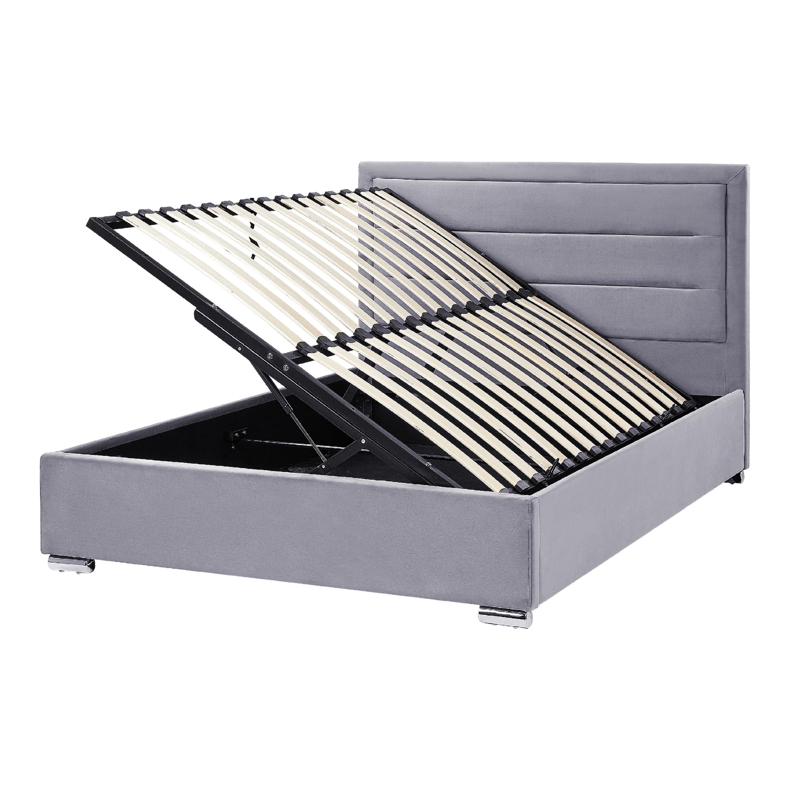Wohnli Möbelsuche - BETT mit Stauraum 140/200 cm Samtstoff Dunkelgrau Rouen