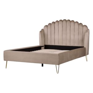 wohnli-moebel-suche-800001908298-1 BETT mit Lattenrost 140/200 cm Samtstoff Taupe Ambillou Textil Beliani Möbel > Betten Taupe