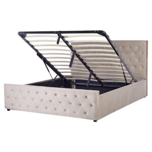 Wohnli Möbelsuche - BETT mit Stauraum 160/200 cm Samtstoff Taupe Amiens