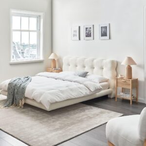 wohnli-moebel-suche-800001908699-1 BETT mit Lattenrost 160/200 cm Bouclé Cremeweiß Soulisse Textil Beliani Möbel > Betten Weiß