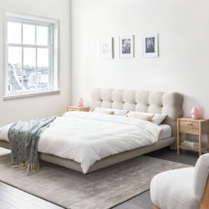 wohnli-moebel-suche-800001908832-1 BETT mit Lattenrost 180/200 cm Stoff Beige Soulisse Textil Beliani Möbel > Betten Beige