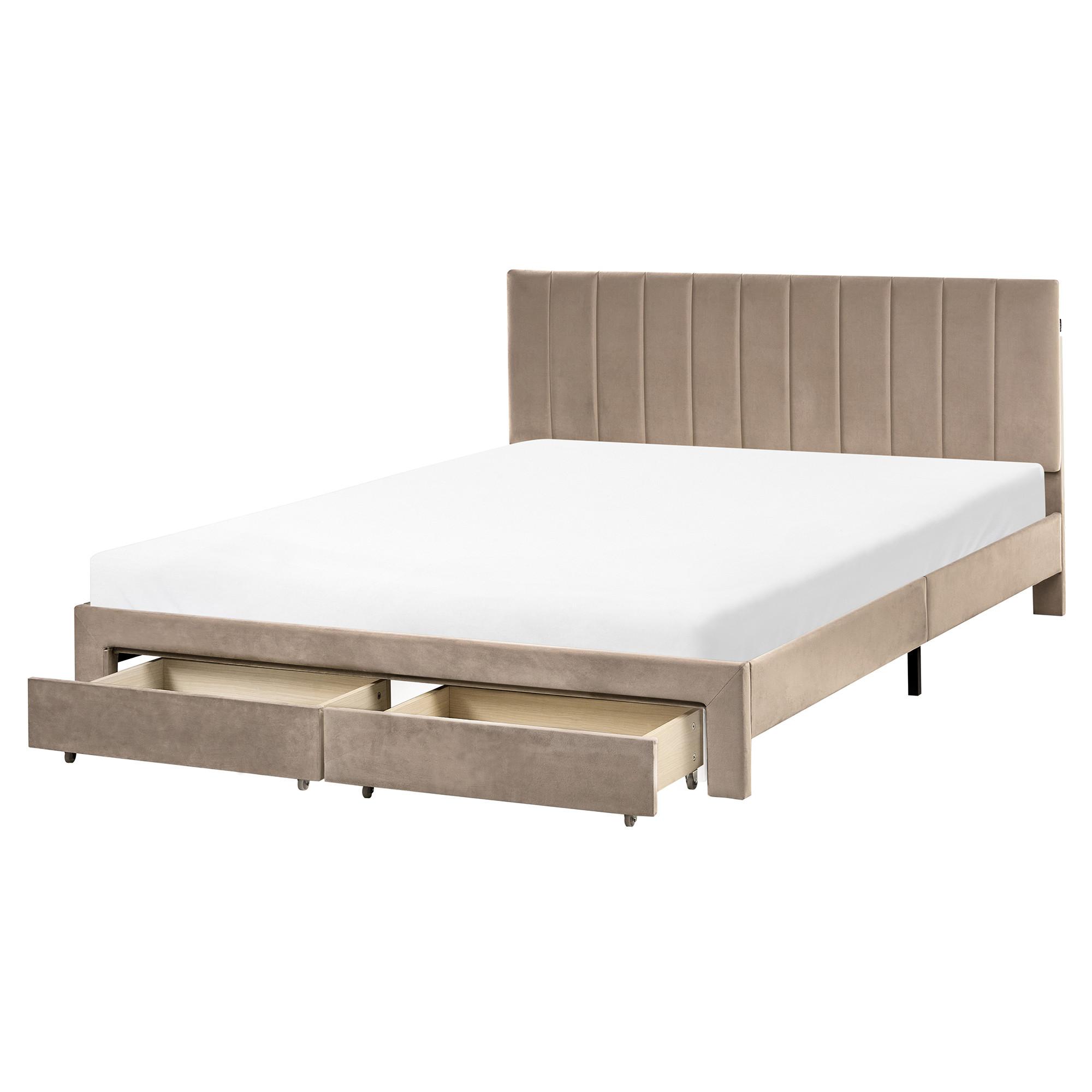 wohnli-moebel-suche-800001909120 Wohnli Möbelsuche - BETT mit Schubladen 160/200 cm Samtstoff Taupe Lonzac