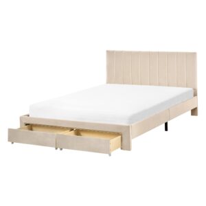 wohnli-moebel-suche-800001909151 Wohnli Möbelsuche - BETT mit Schubladen 140/200 cm Samtstoff Beige Lonzac