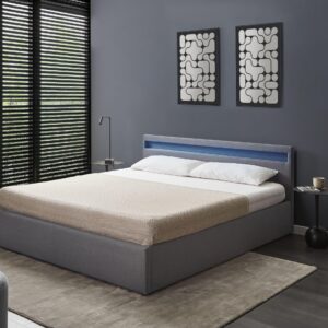 wohnli-moebel-suche-800001909366-1 BETT mit Stauraum und LED-Beleuchtung 180/200 cm Stoff Dunkelgrau Armelle Textil Beliani Möbel > Betten Grau