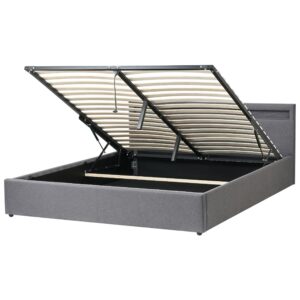 wohnli-moebel-suche-800001909366 Wohnli Möbelsuche - BETT mit Stauraum und LED-Beleuchtung 180/200 cm Stoff Dunkelgrau Armelle