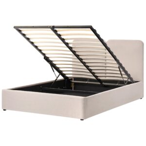 Wohnli Möbelsuche - BETT mit Stauraum 160/200 cm Stoff Beige Arbois