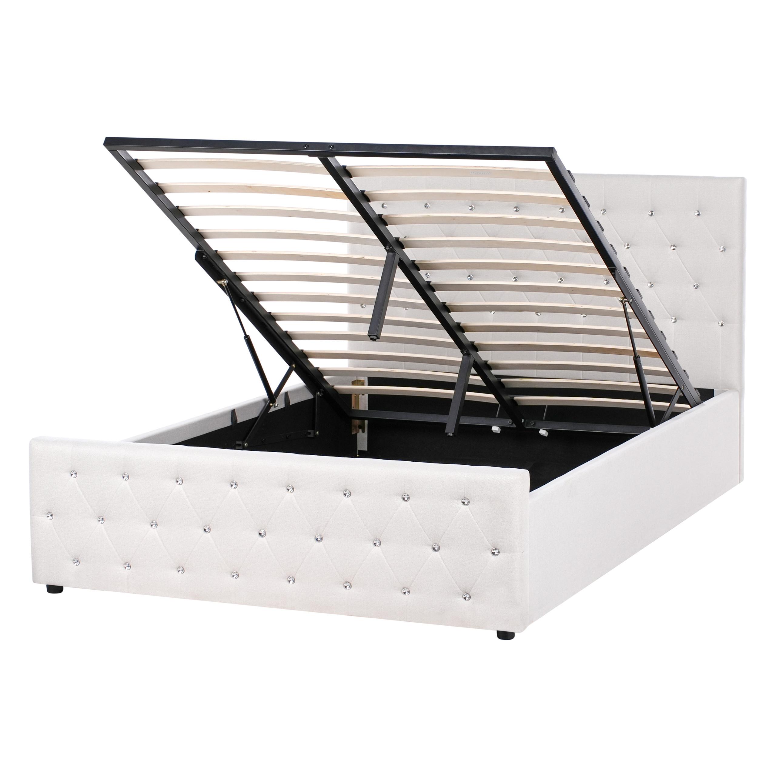 Wohnli Möbelsuche - BETT mit Stauraum 140/200 cm Stoff Beige Amiens