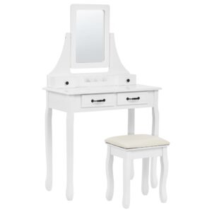 wohnli-moebel-suche-800001909664 Wohnli Möbelsuche - SCHMINKTISCH mit Spiegel und Hocker Weiß Rayon