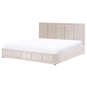wohnli-moebel-suche-800001909987-1 BETT mit Stauraum 180/200 cm Chenillegewebe Taupe Quiberon Textil Beliani Möbel > Betten Taupe