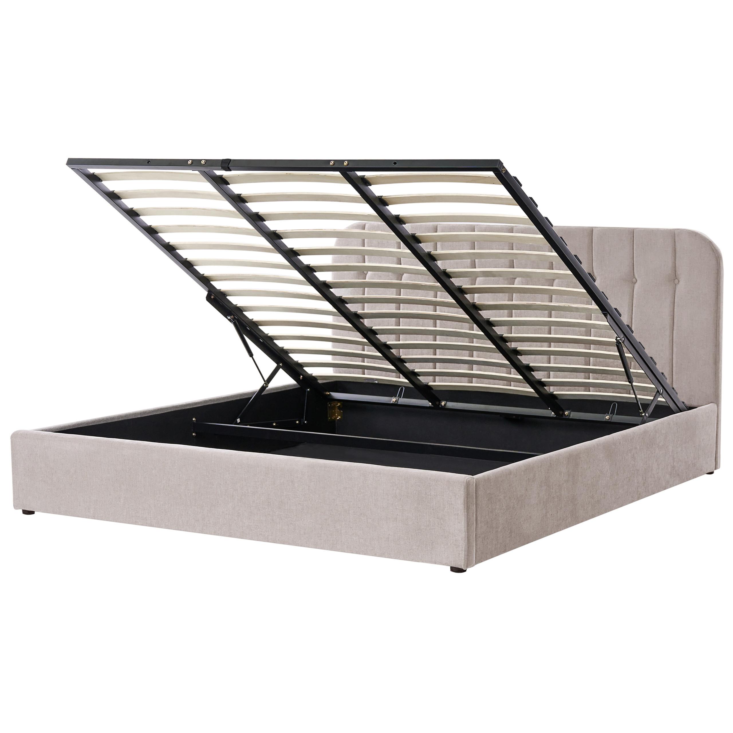Wohnli Möbelsuche - BETT mit Stauraum 180/200 cm Chenillegewebe Taupe Challans
