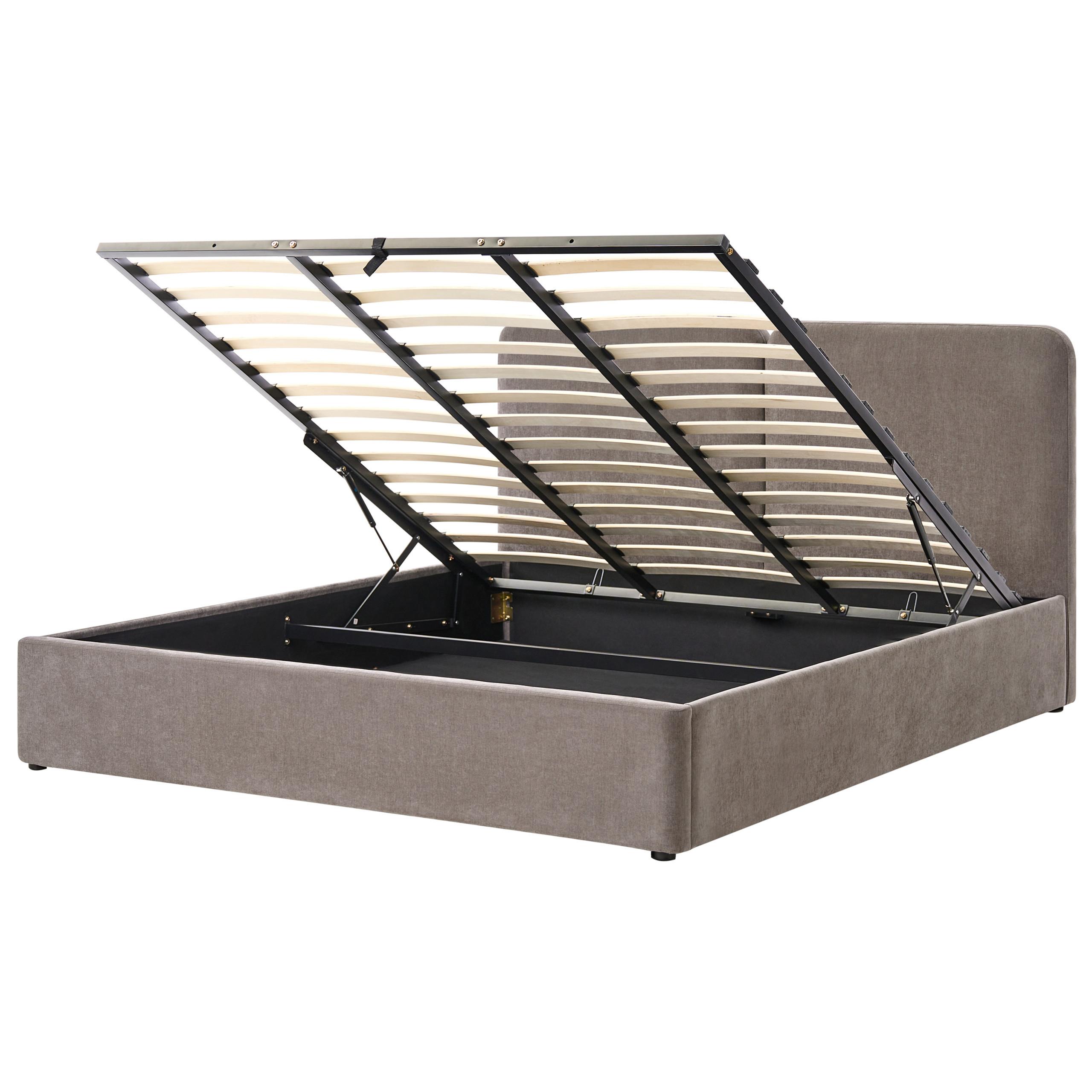 Wohnli Möbelsuche - BETT mit Stauraum 180/200 cm Chenillegewebe Taupe Arbois