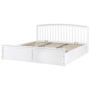 wohnli-moebel-suche-800001910009-1 BETT mit Stauraum 180/200 cm Kiefernholz Weiß Clarbec Holz Beliani Möbel > Betten Weiß