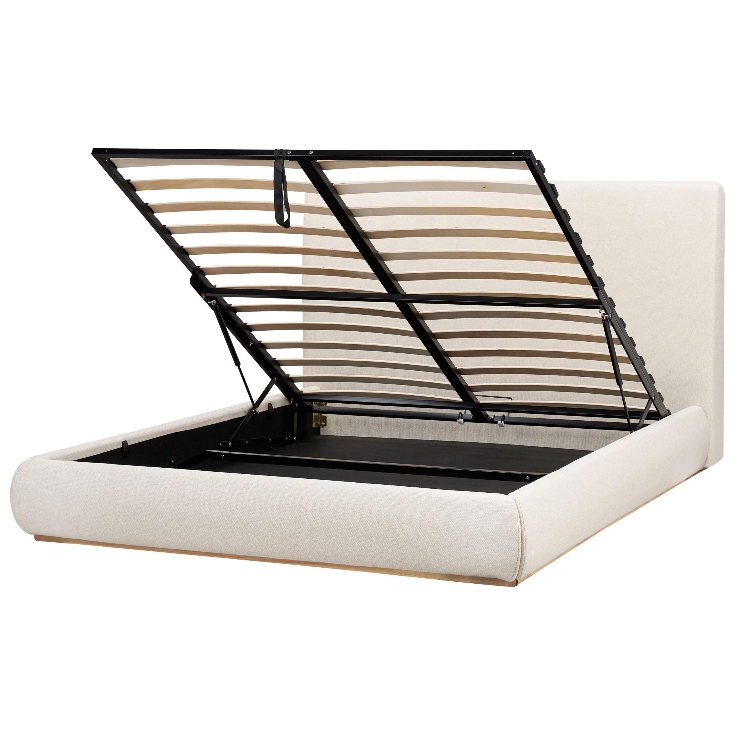 Wohnli Möbelsuche - BETT mit Stauraum 160/200 cm Stoff Hellbeige Campagne