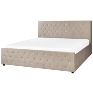 wohnli-moebel-suche-800001910020-1 BETT mit Stauraum 180/200 cm Samtstoff Taupe Amiens Textil Beliani Möbel > Betten Taupe