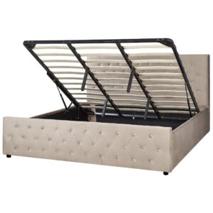 Wohnli Möbelsuche - BETT mit Stauraum 180/200 cm Samtstoff Taupe Amiens