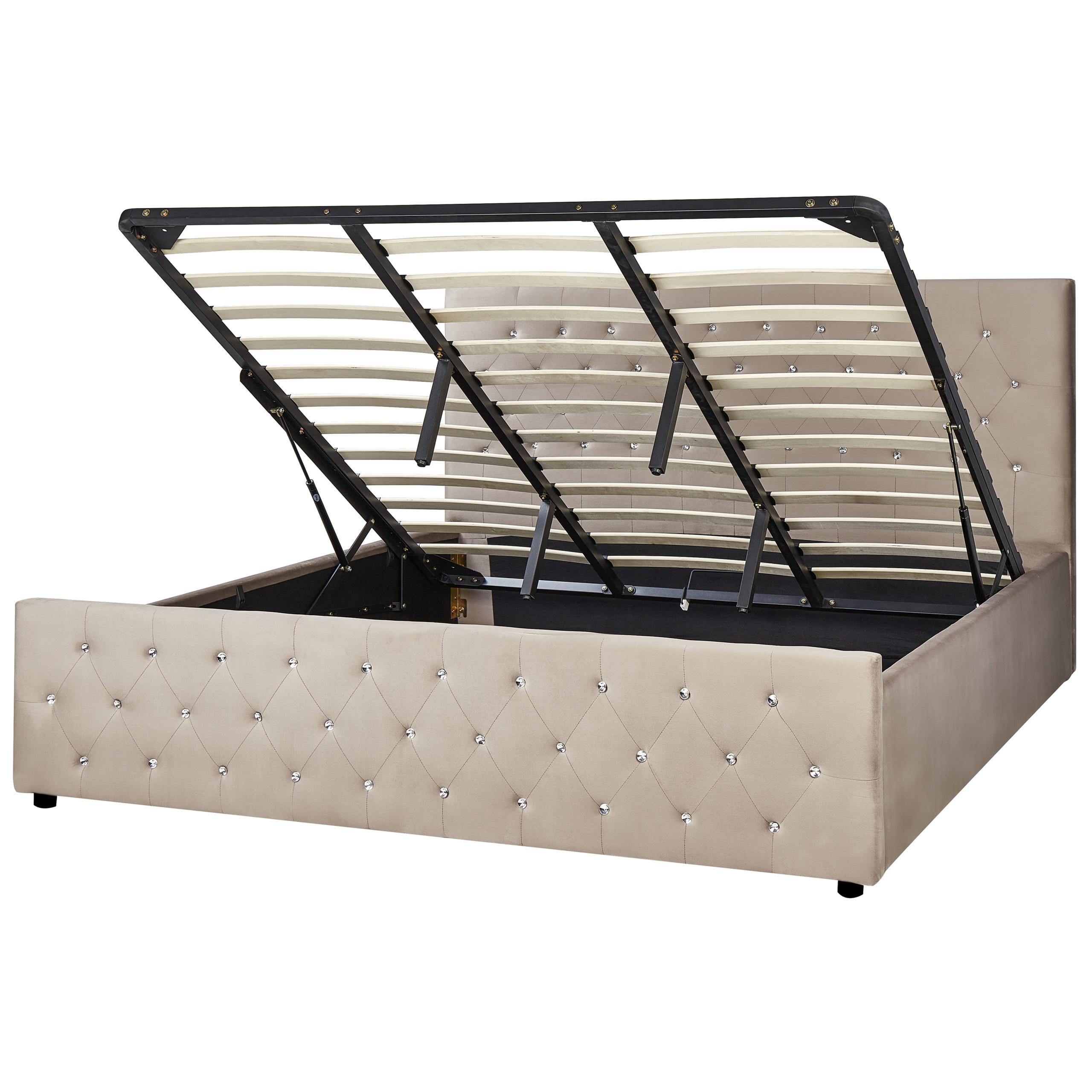 Wohnli Möbelsuche - BETT mit Stauraum 180/200 cm Samtstoff Taupe Amiens