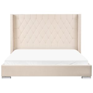 wohnli-moebel-suche-800001910024-1 BETT mit Lattenrost 180/200 cm Samtstoff Cremeweiß Lubbon Textil Beliani Möbel > Betten Weiß