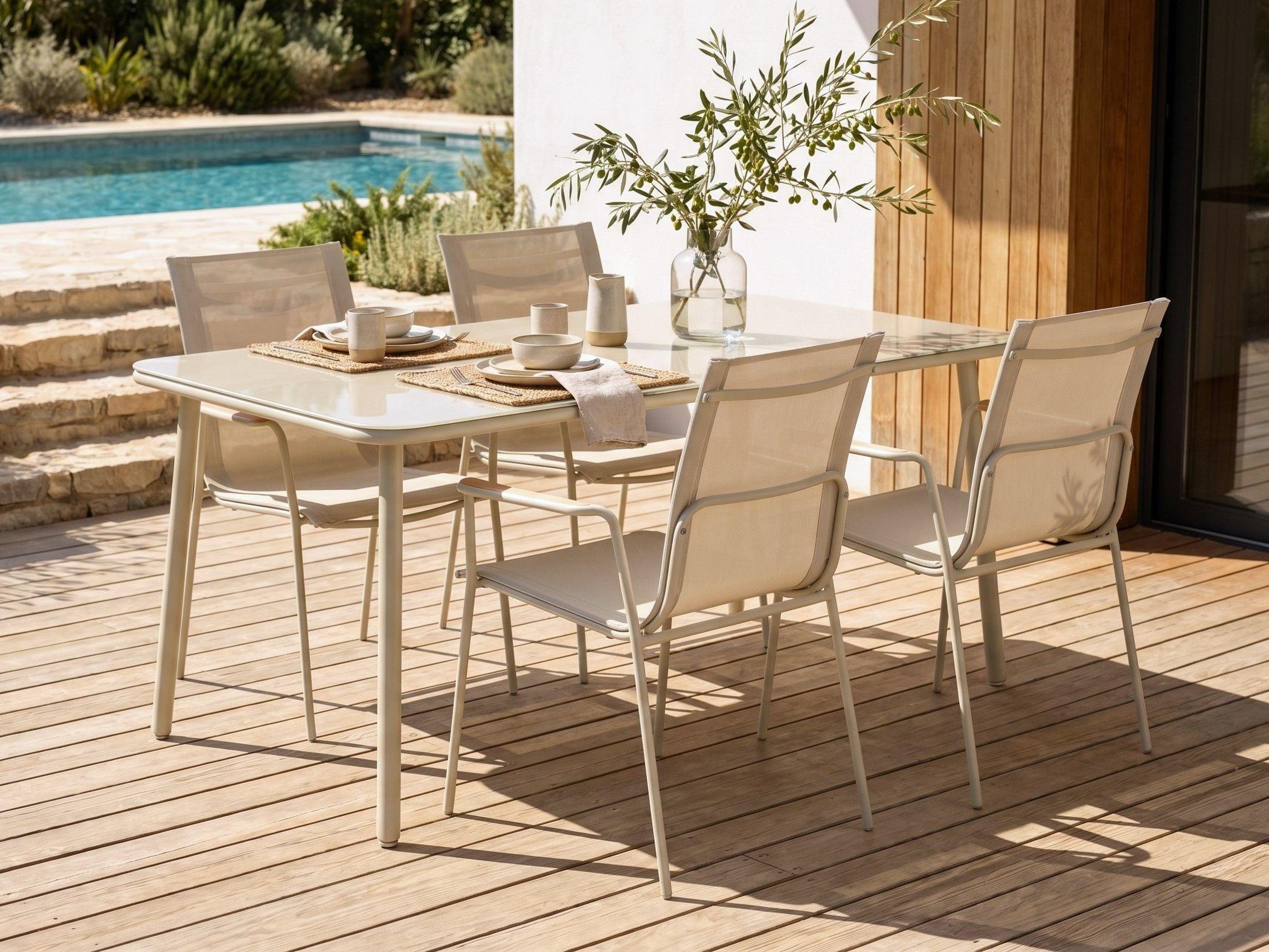 GARTENMÖBEL-SET 4-Sitzer Hellbeige Metall Caravino Metall Beliani Garten & Outdoor > Gartenmöbel > Gartenmöbel-Sets Beige