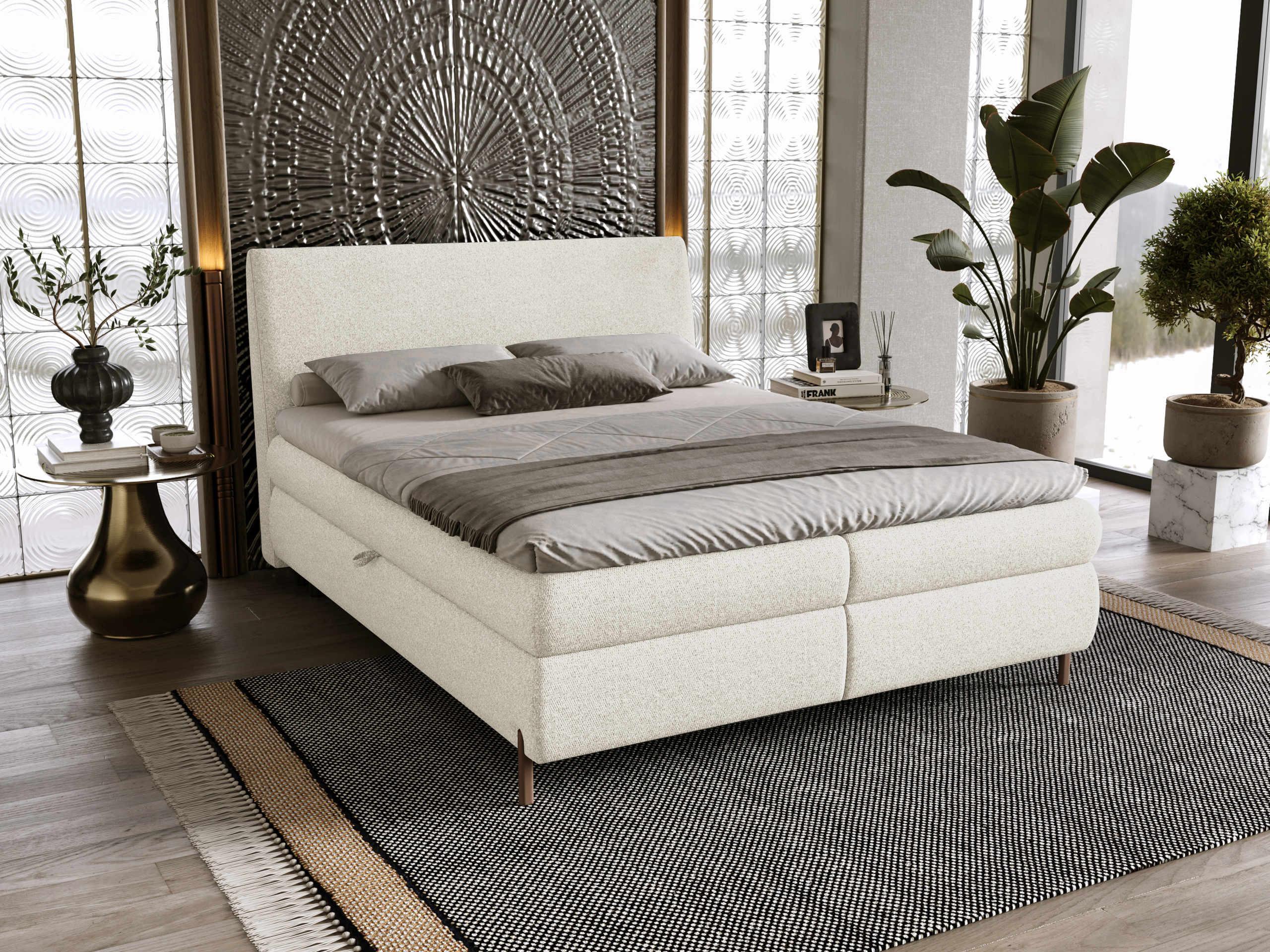 BOXBETT Evia - H3 Textil MIRJAN24 Möbel > Betten > Boxspringbetten Weiß