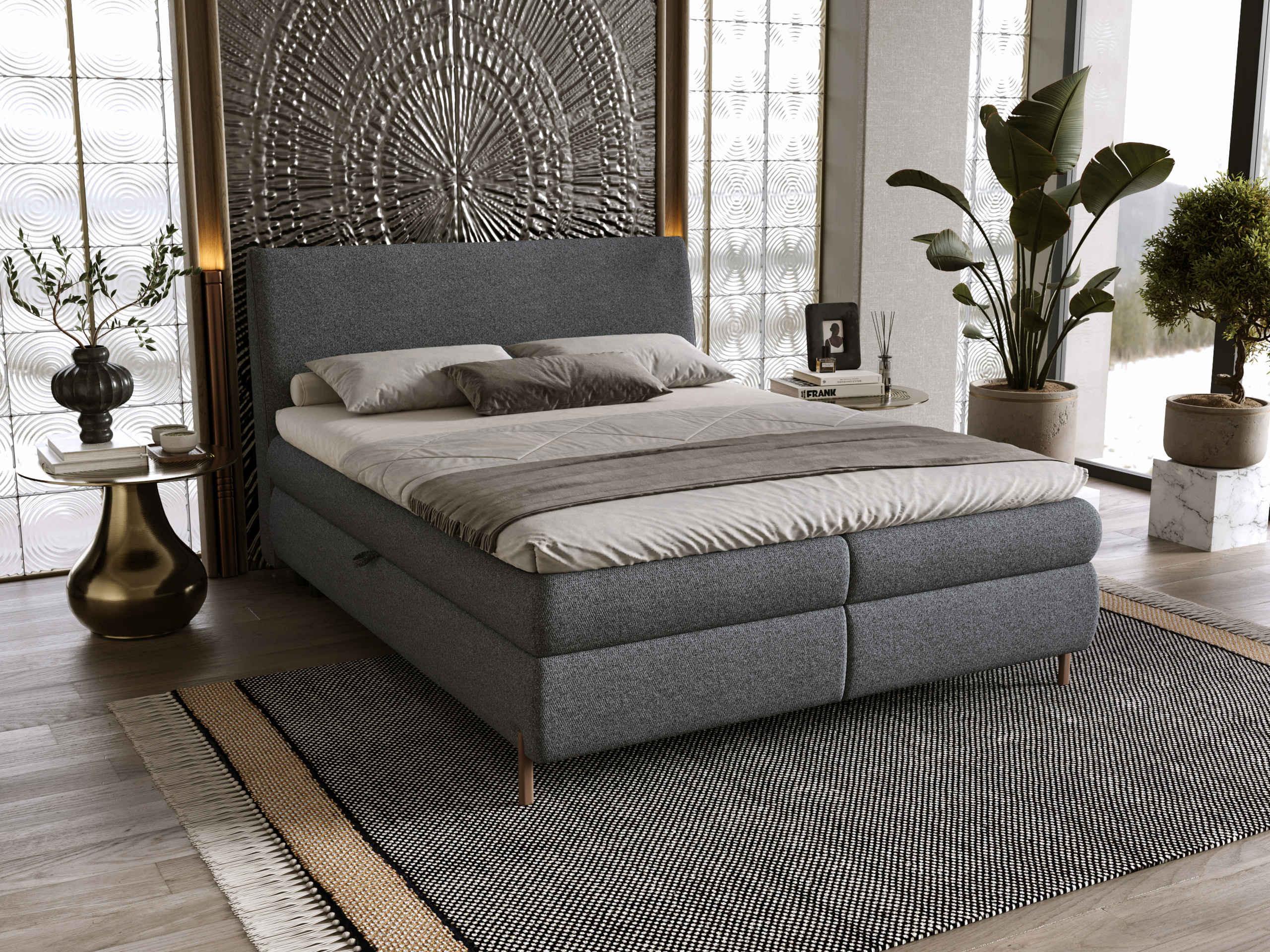 BOXBETT Evia - H3 Textil MIRJAN24 Möbel > Betten > Boxspringbetten Grau