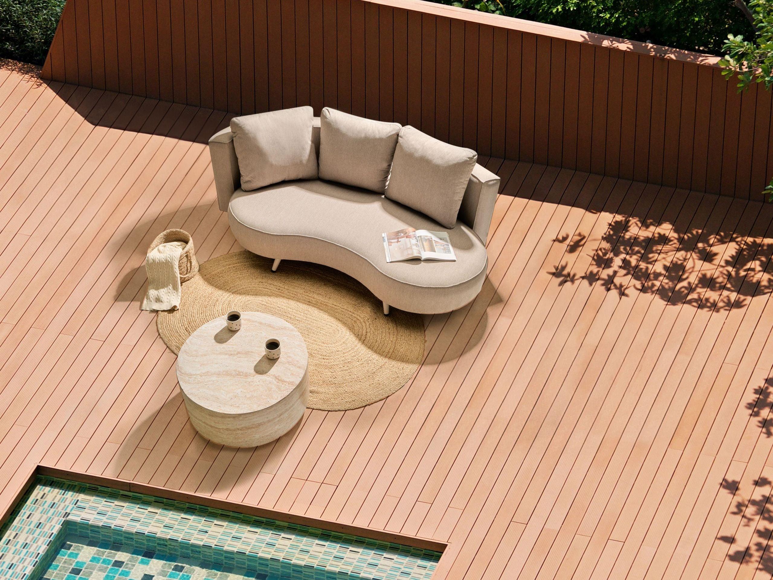GARTENSOFA 3-Sitzer rechtsseitig Beige Parori Textil Beliani Garten & Outdoor > Gartenmöbel Beige