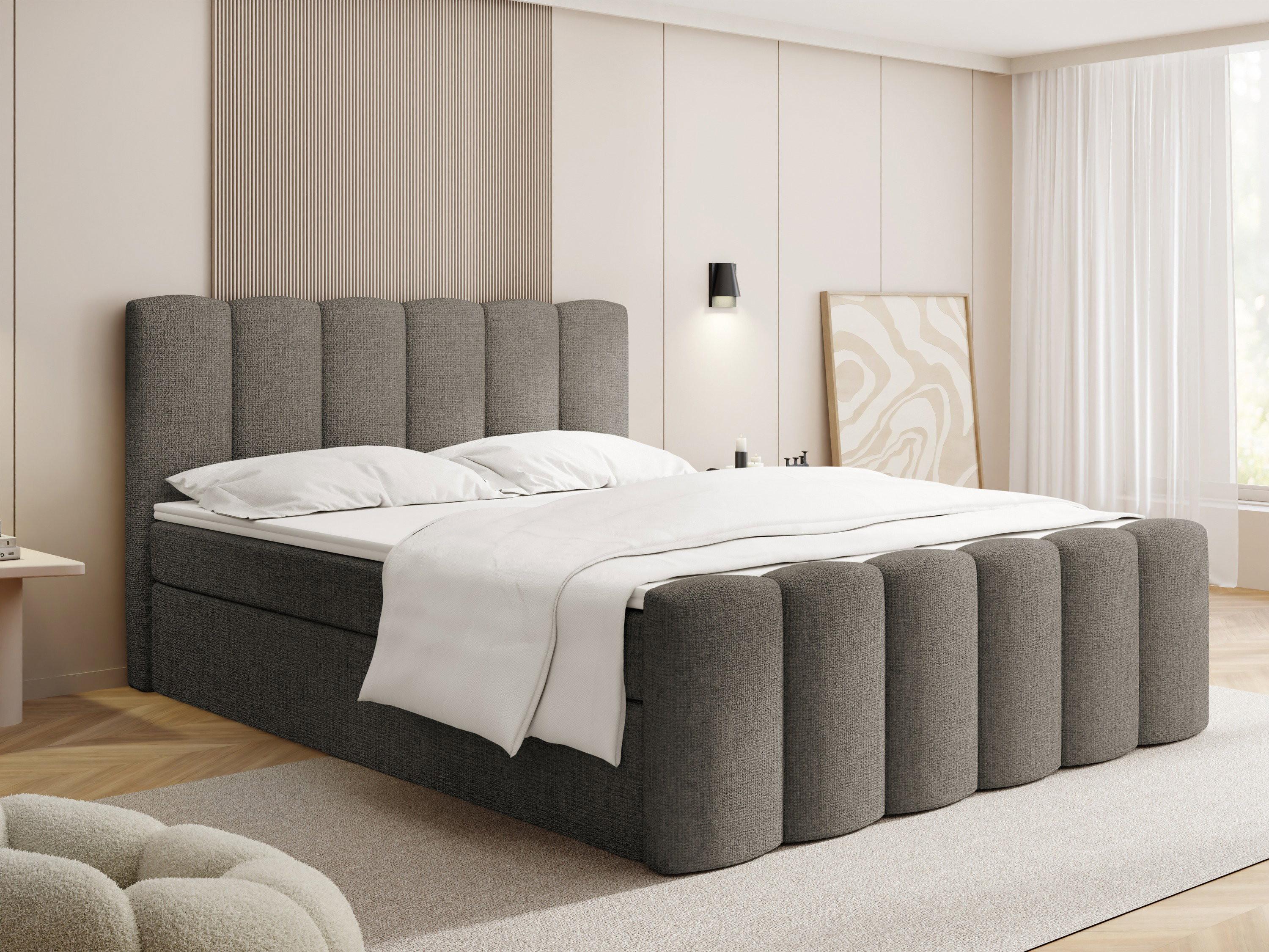 Taupe Chenille 120x200 cm – inkl. H4 Taschenfederkern Matratze & Foam Topper