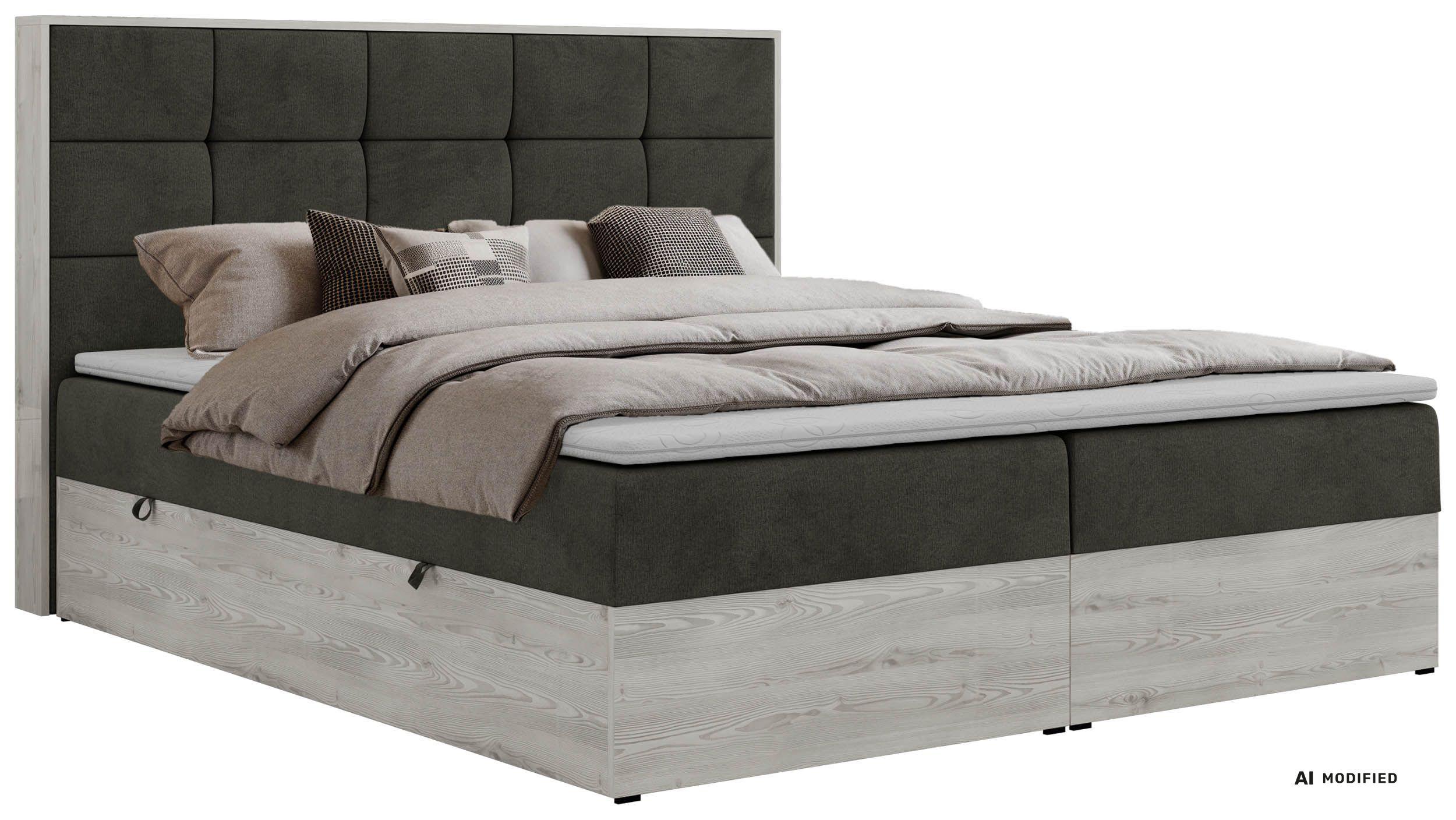 Wohnli Möbelsuche - BOXBETT ALNOR 200/200 Dunkelgrau Velvet - Topper T25 - H3