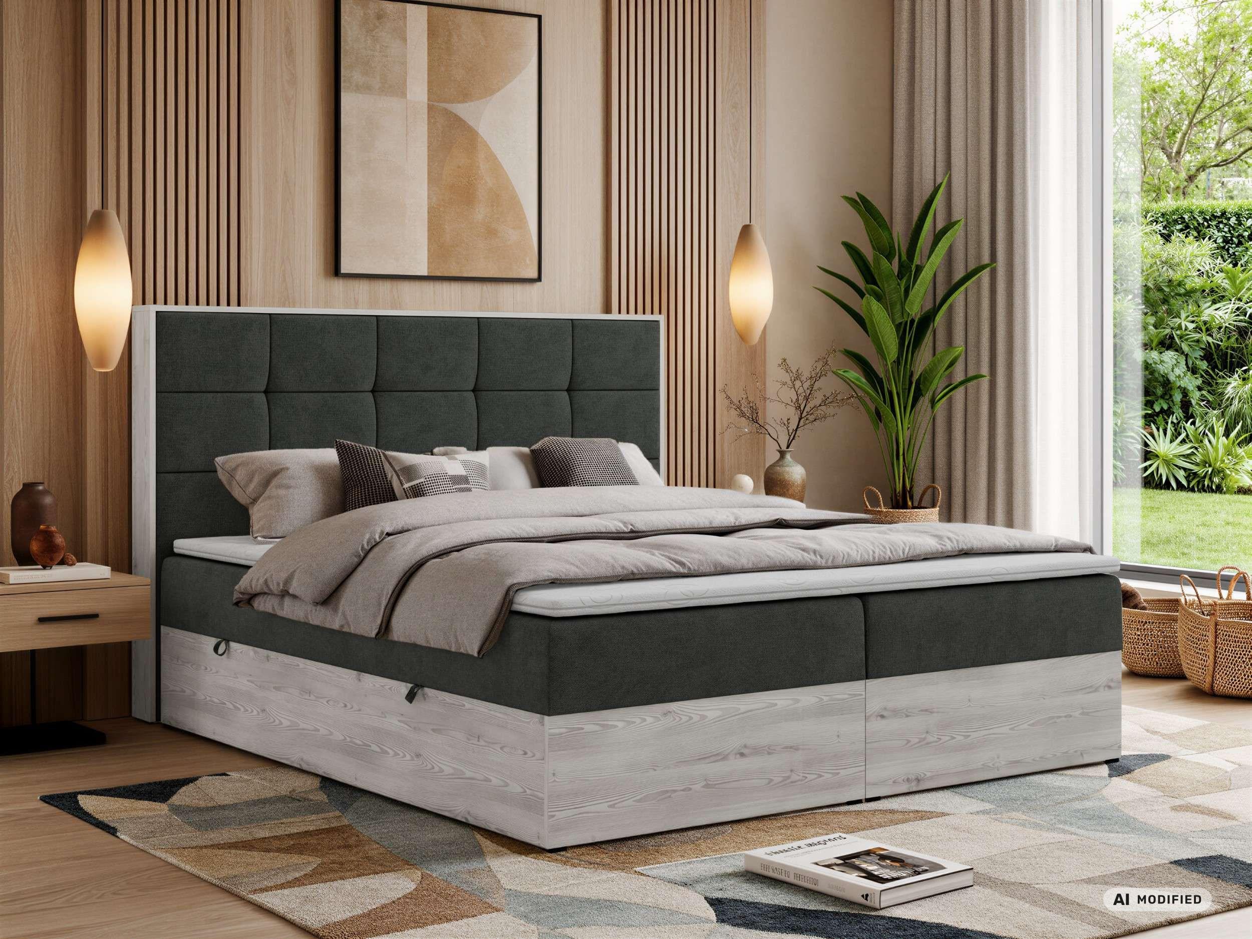 BOXBETT ALNOR 200/200 Dunkelgrau Stukture - Topper T25 - H3 Textil MKS Möbel > Betten > Boxspringbetten Grau