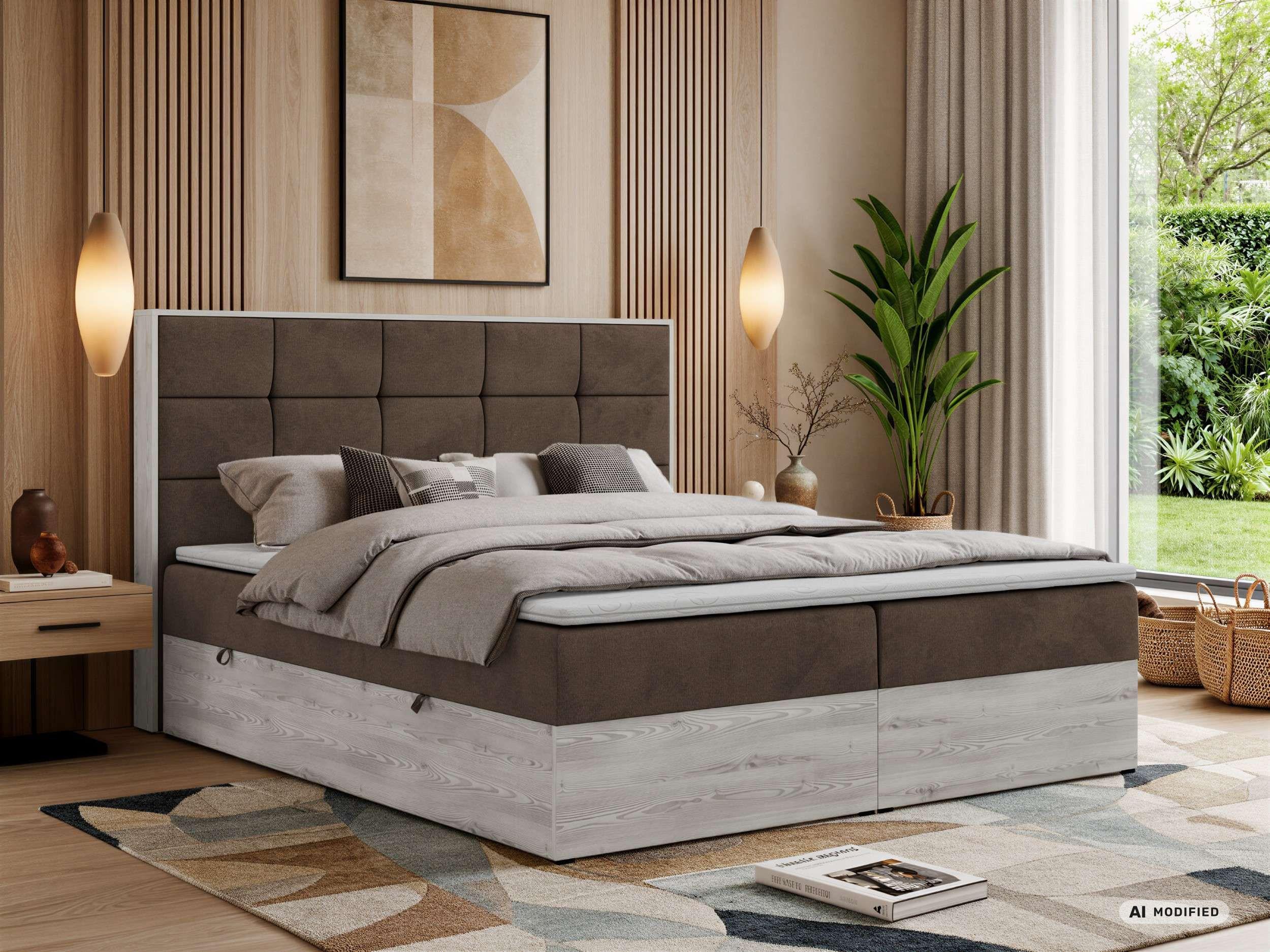BOXBETT ALNOR 200/200 Braun Velvet - Topper T25 - H3 Textil MKS Möbel > Betten > Boxspringbetten Braun