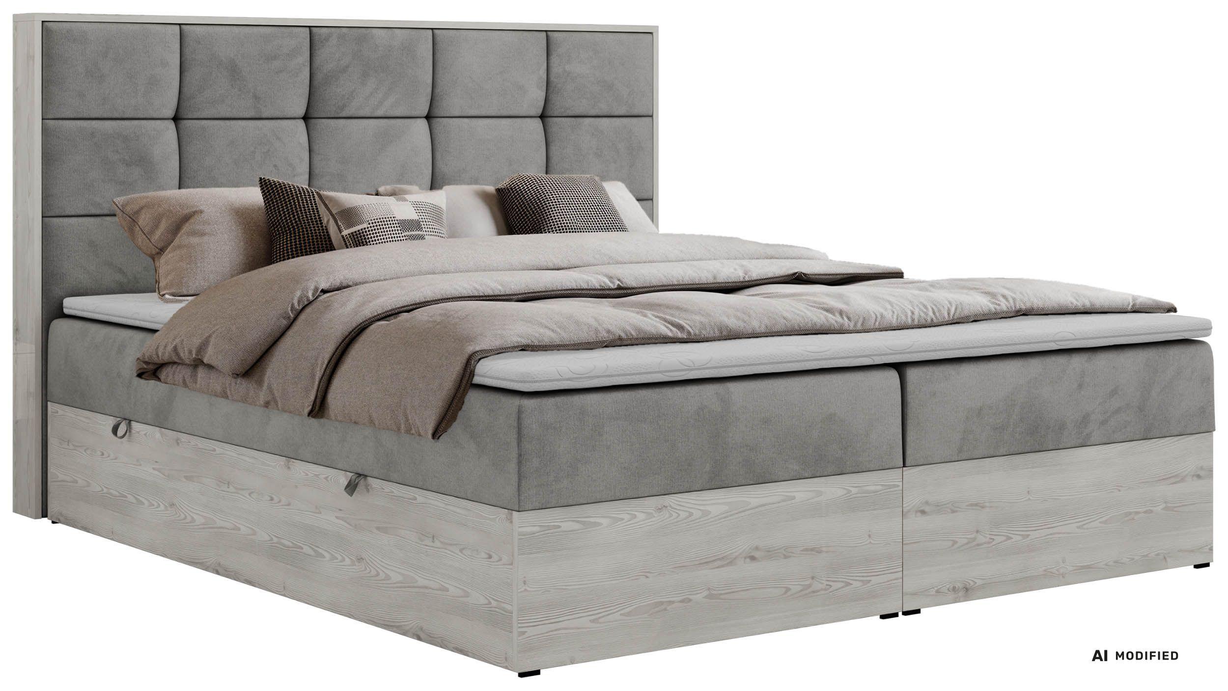 wohnli-moebel-suche-800001931039 Wohnli Möbelsuche - BOXBETT ALNOR 140/200 Hellgrau Velvet - Topper T25 - H3