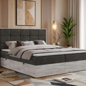 BOXBETT ALNOR 200/200 Dunkelgrau Velvet - Topper Visco - H3 Textil MKS Möbel > Betten > Boxspringbetten Anthrazit