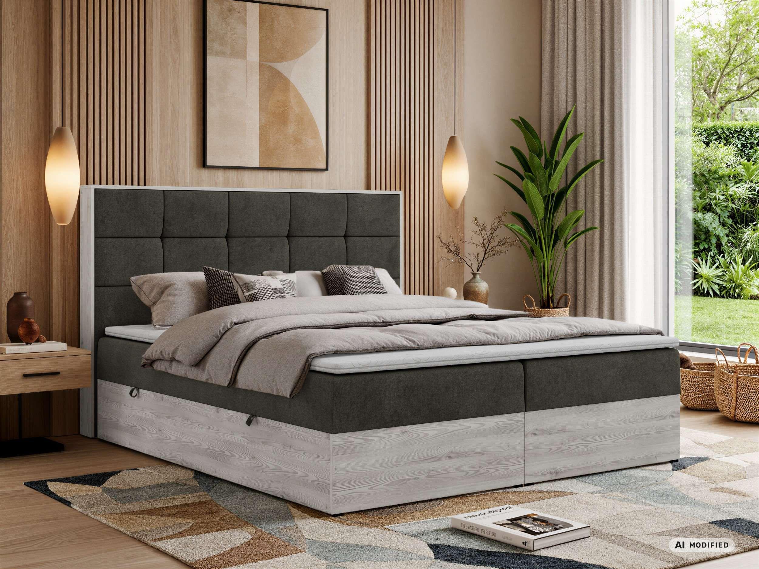 BOXBETT ALNOR 200/200 Dunkelgrau Velvet - Topper Visco - H3 Textil MKS Möbel > Betten > Boxspringbetten Anthrazit