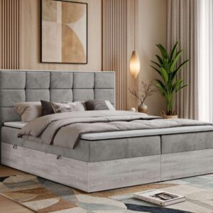 wohnli-moebel-suche-800001931077-1 BOXBETT ALNOR 160/200 Hellgrau Velvet - Topper Visco - H3 Textil MKS Möbel > Betten > Boxspringbetten Grau