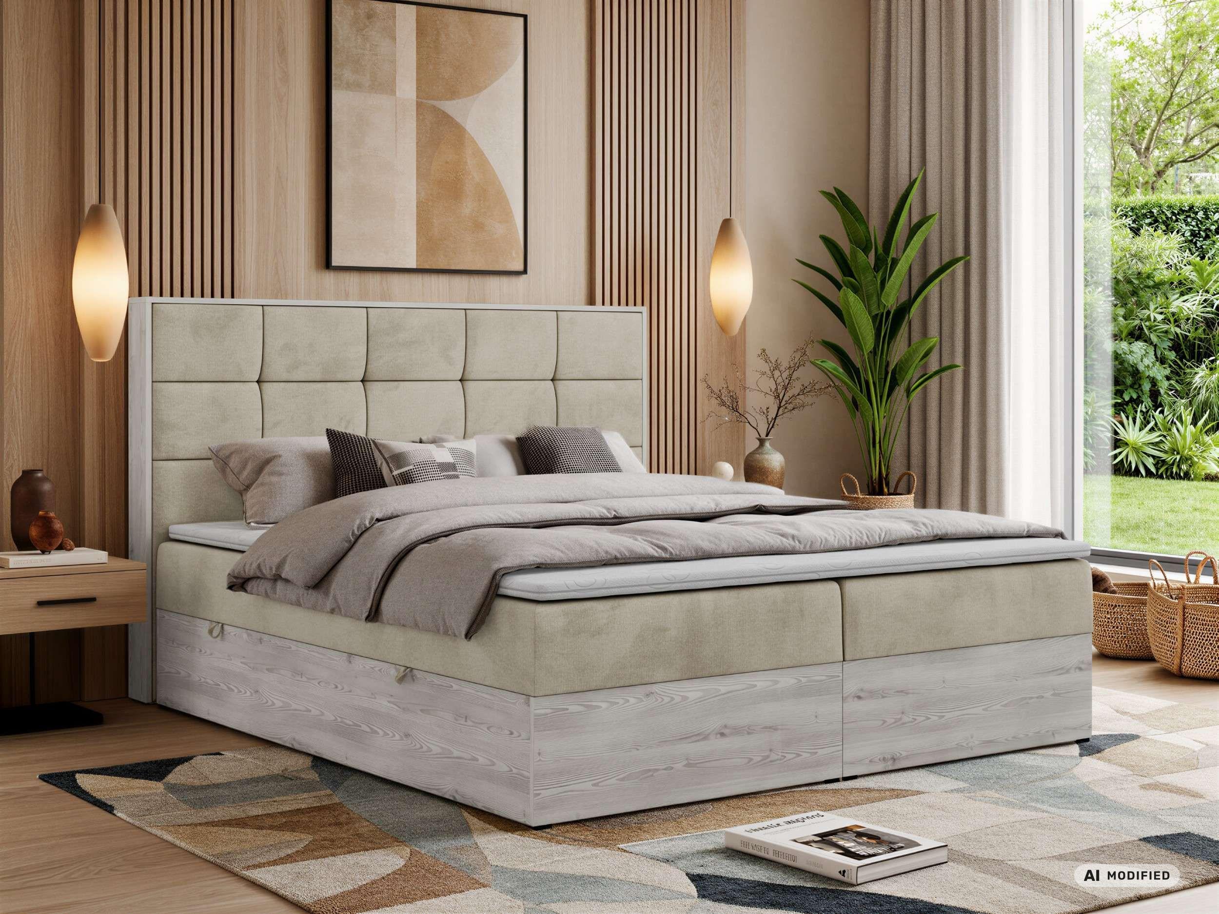BOXBETT ALNOR 200/200 Beige Velvet - Topper Visco - H4 Textil MKS Möbel > Betten > Boxspringbetten Beige