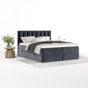 wohnli-moebel-suche-800001932943-1 BOXBETT Bari 200/200 cm Dunkelgrau im Kronos Stoff Textil AltaBeds Möbel > Betten > Boxspringbetten Grau