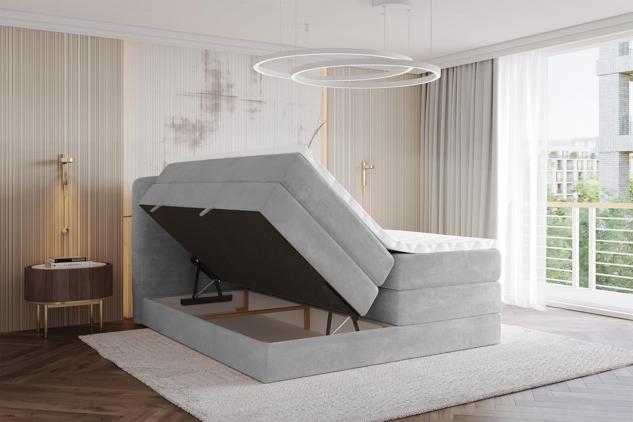 BOXBETT mit Matratze H3|H4 - NINA KING - 140x200 cm - Hellgrau Holzwerkstoff ALTDECOR Möbel > Betten > Boxspringbetten Grau