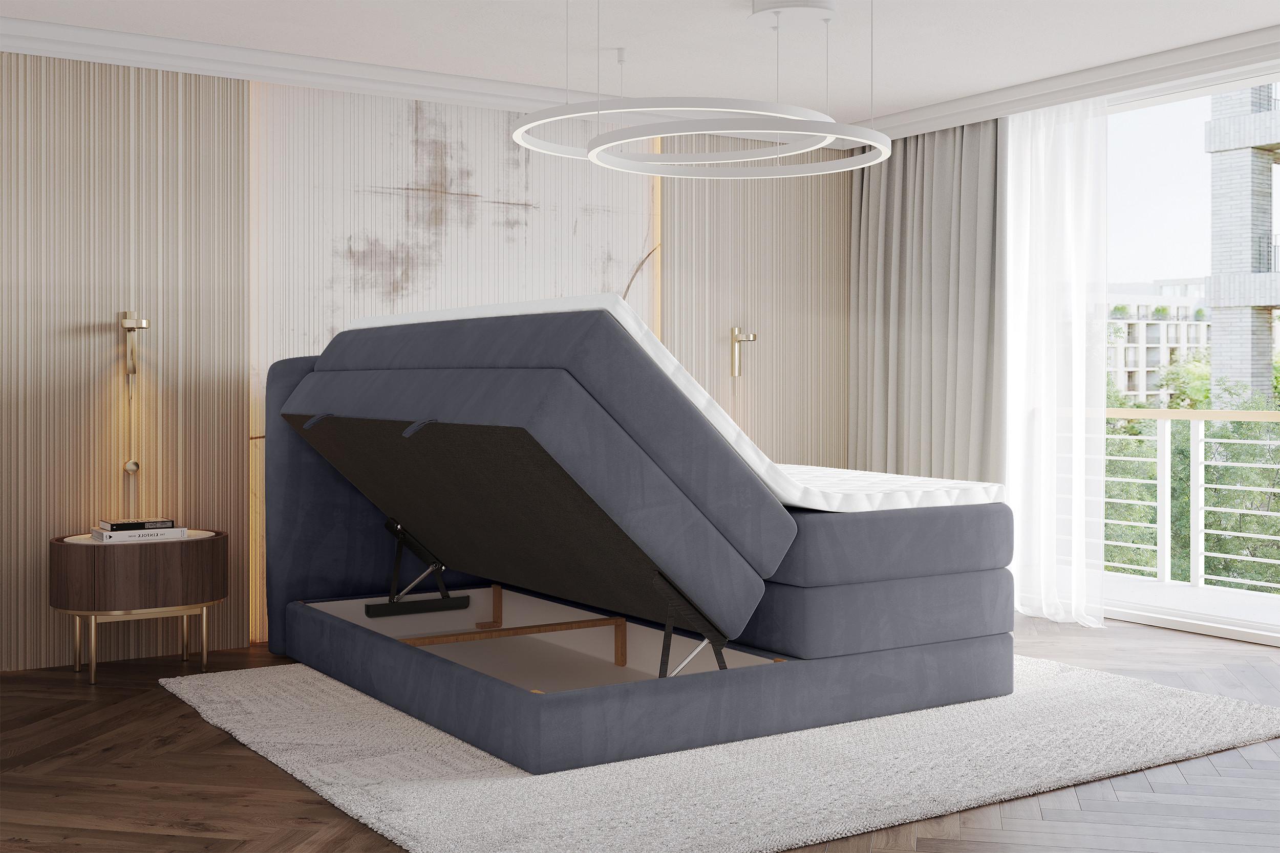 BOXBETT mit Matratze H3|H4 - NINA KING - 140x200 cm - Dunkelgrau Holzwerkstoff ALTDECOR Möbel > Betten > Boxspringbetten Grau