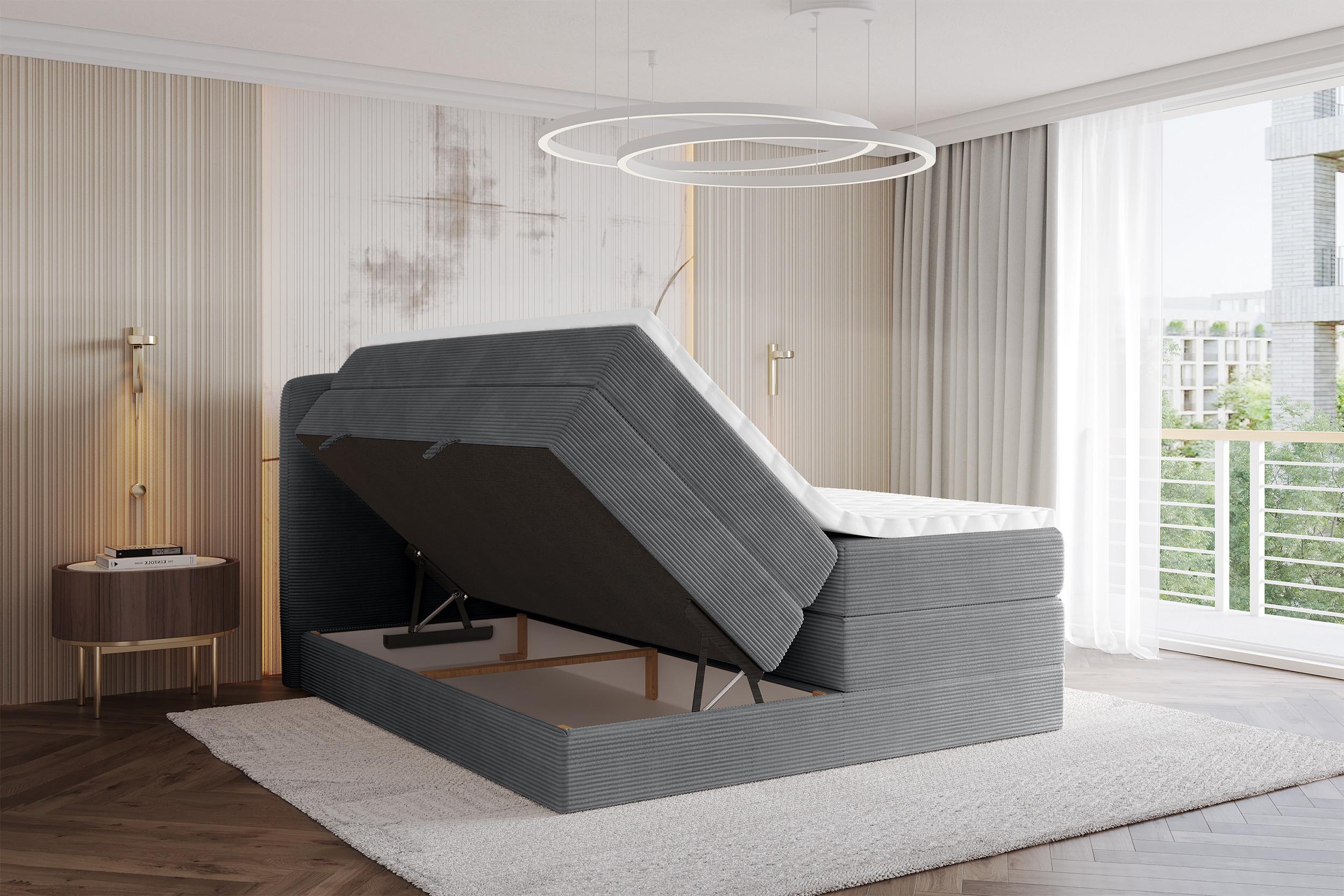 BOXBETT mit Matratze H3|H4 - NINA KING - 180x200 cm - Dunkelgrau Holzwerkstoff ALTDECOR Möbel > Betten > Boxspringbetten Taupe
